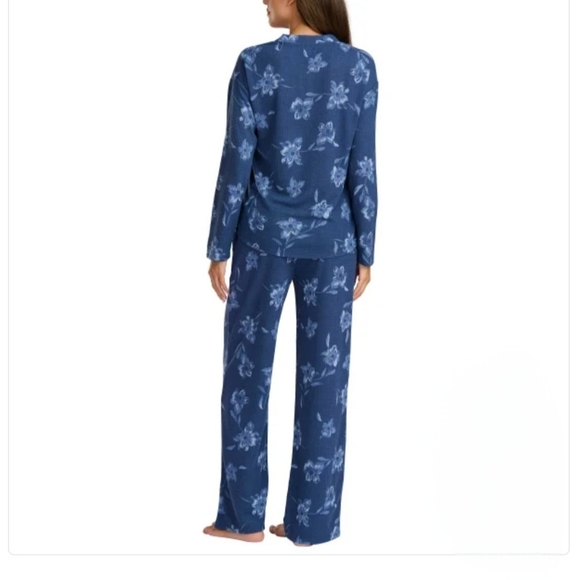 Splendid 2 Piece Pajama Set Blue Floral Top And Pant Size XL Waffle Knit NWOT - Picture 2 of 13
